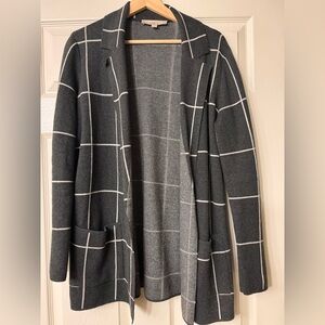 LOFT Charcoal Windowpane Cardigan